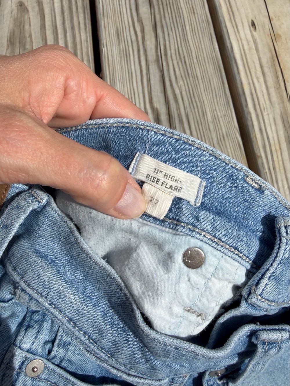 Madewell 11" High Rise Flare Jeans Light Wash Distressed‎ 20% Hemp Size 27 - Picture 5 of 14